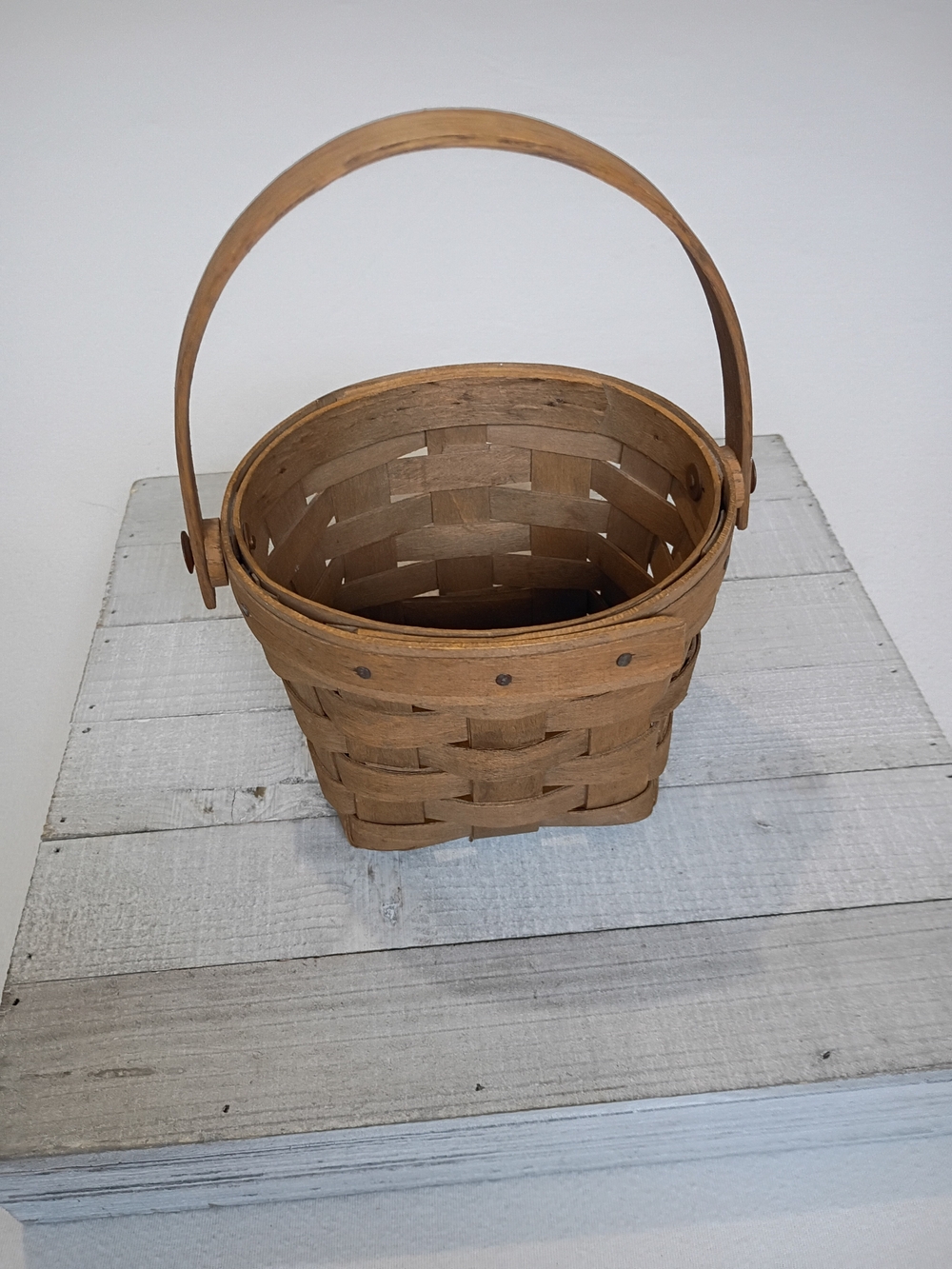 Vintage 1985 Longaberger 5 Inch Measuring Round Basket Swing Handle Signed NSP